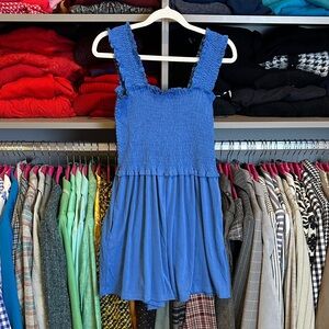Deep Self blue smocked 2 pocket romper size S NWT